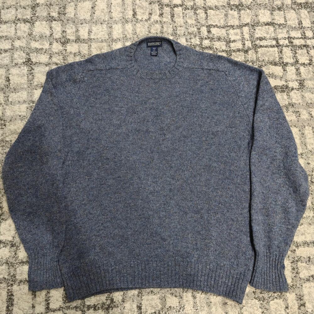 Vintage Lands End Shetland Wool Sweater Mens Tall XL Blue Made in Scotland
